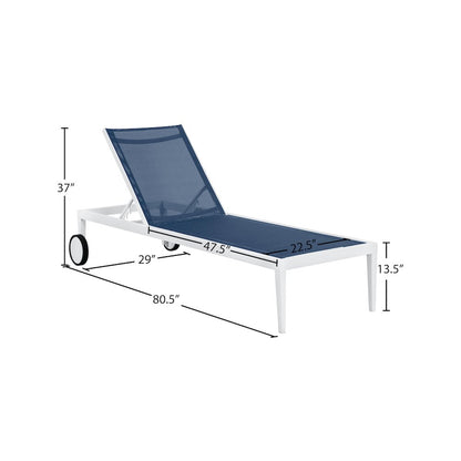 Nizuc Navy Mesh Water Resistant Fabric Outdoor Patio Chaise Lounge Chair
