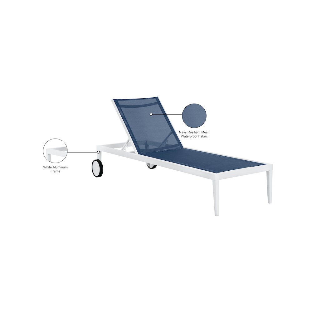 Nizuc Navy Mesh Water Resistant Fabric Outdoor Patio Chaise Lounge Chair