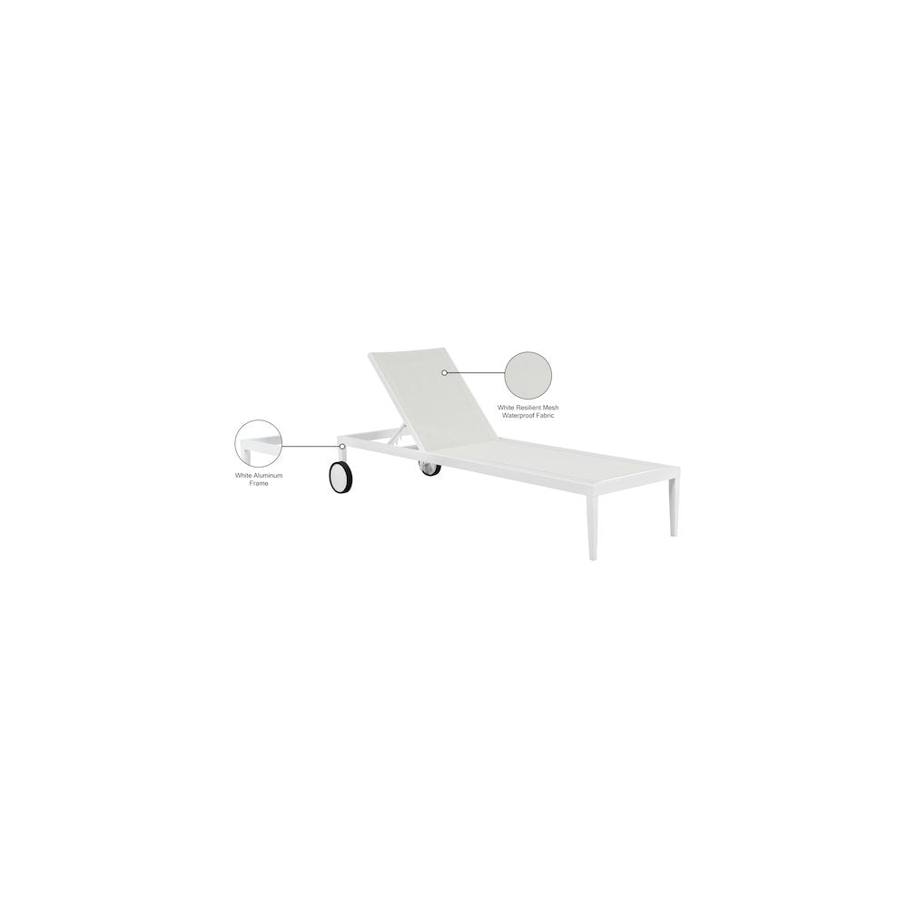Nizuc White Mesh Water Resistant Fabric Outdoor Patio Chaise Lounge Chair