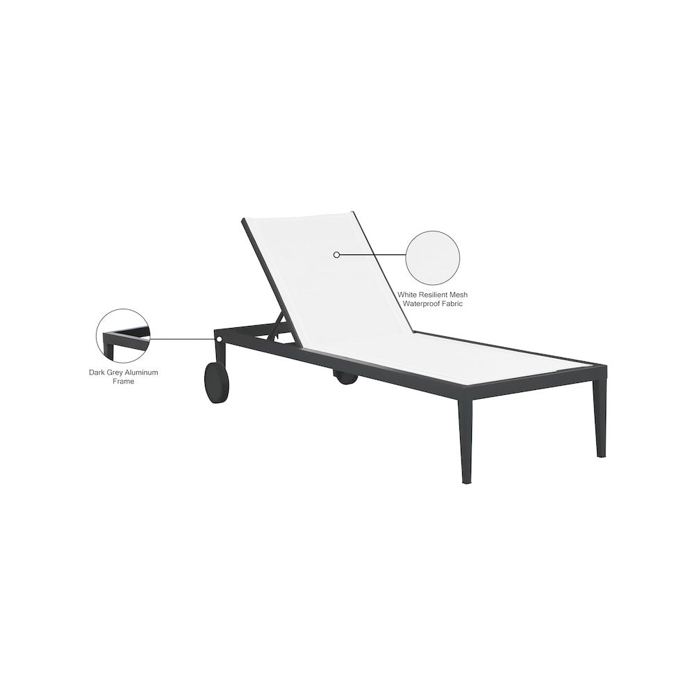 Nizuc White Mesh Water Resistant Fabric Outdoor Patio Chaise Lounge Chair
