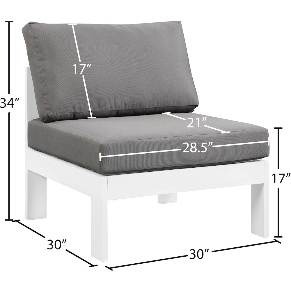 Nizuc Grey Water Resistant Fabric Outdoor Patio Aluminum Armless Chair
