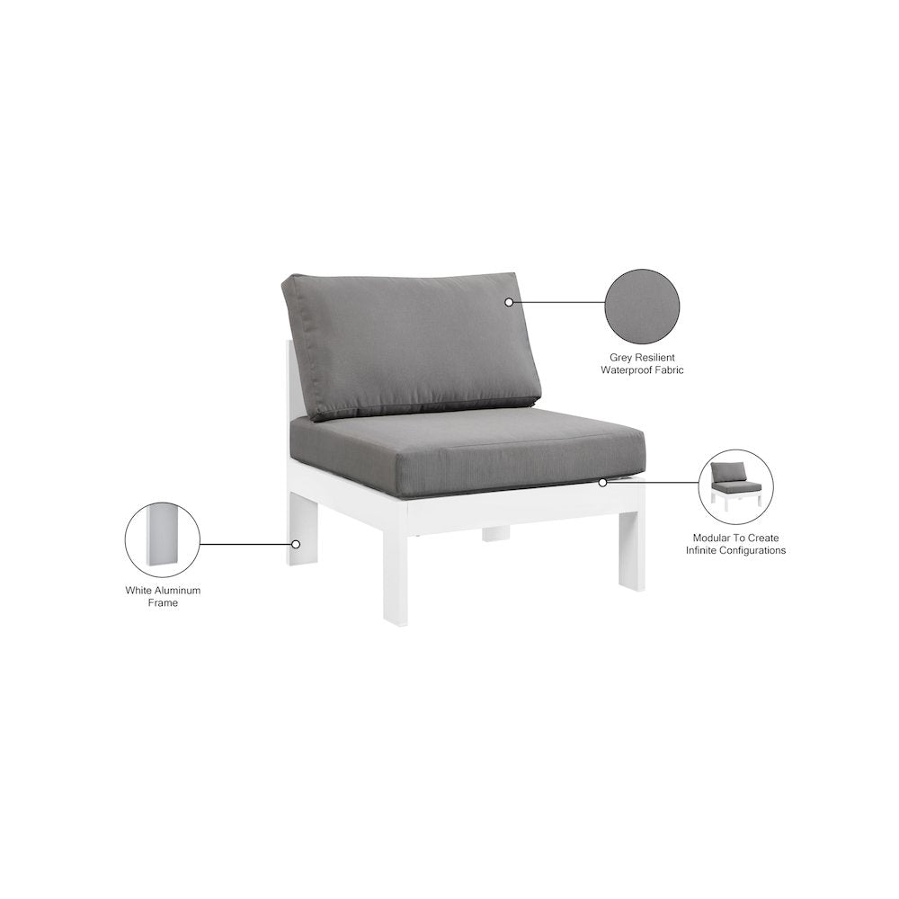 Nizuc Grey Water Resistant Fabric Outdoor Patio Aluminum Armless Chair