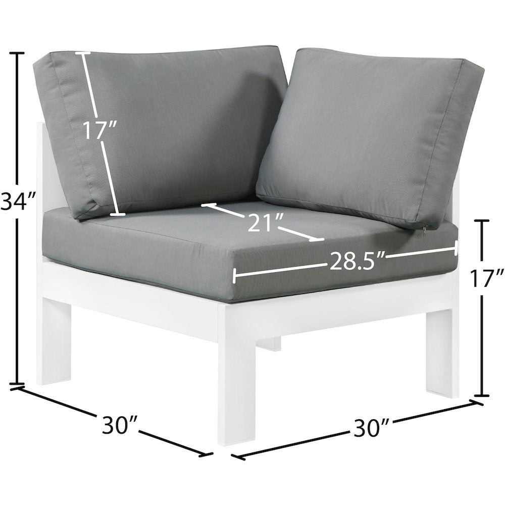 Nizuc Grey Water Resistant Fabric Outdoor Patio Aluminum Corner Chair