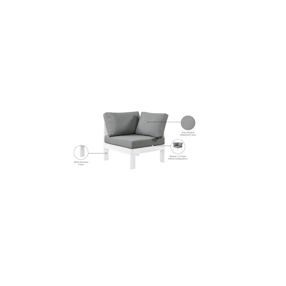 Nizuc Grey Water Resistant Fabric Outdoor Patio Aluminum Corner Chair