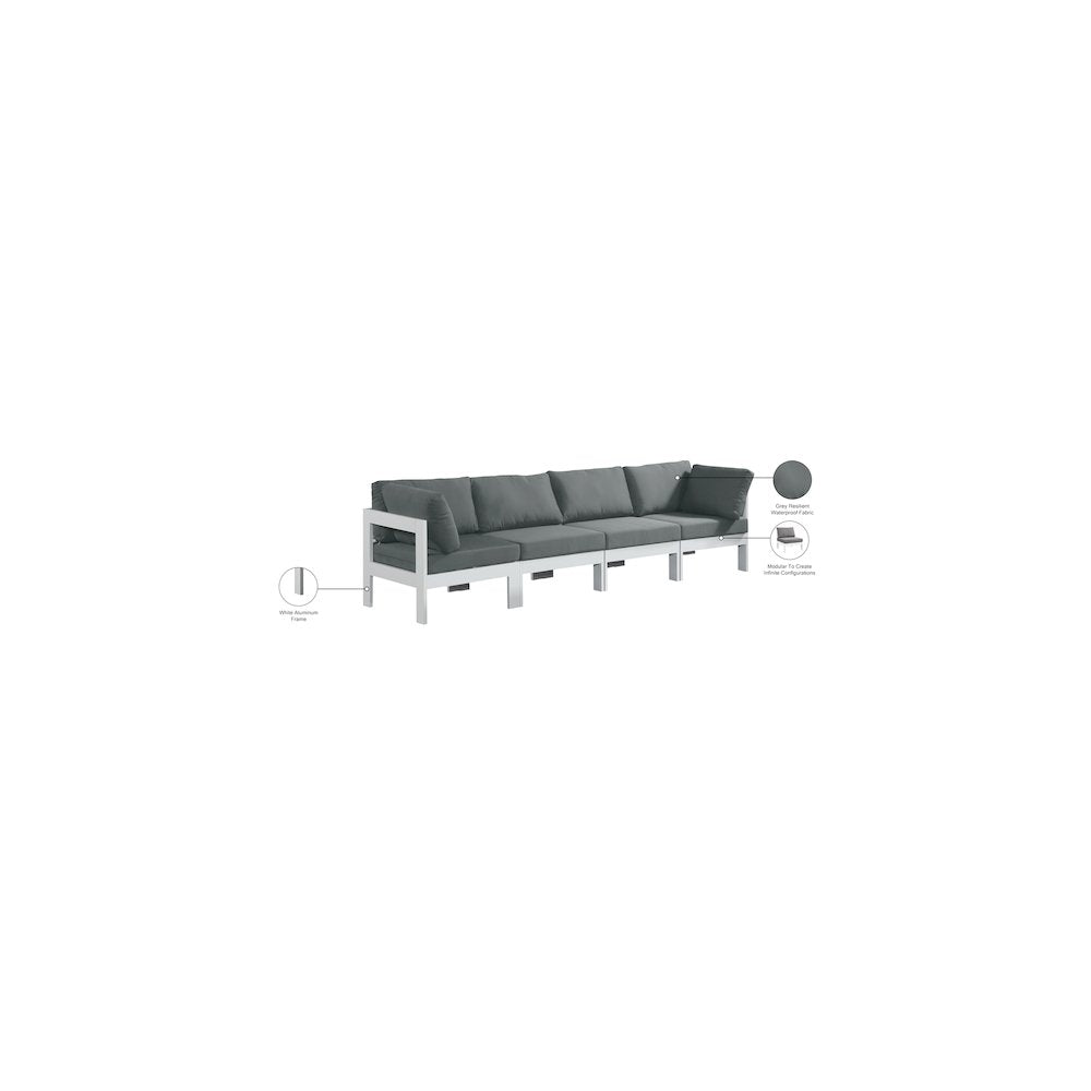 Nizuc Grey Water Resistant Fabric Outdoor Patio Modular Sofa