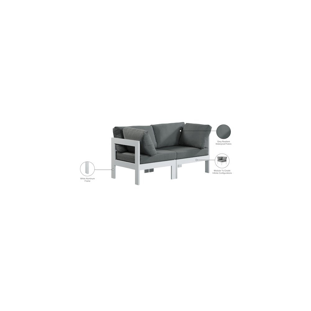 Nizuc Grey Water Resistant Fabric Outdoor Patio Modular Sofa