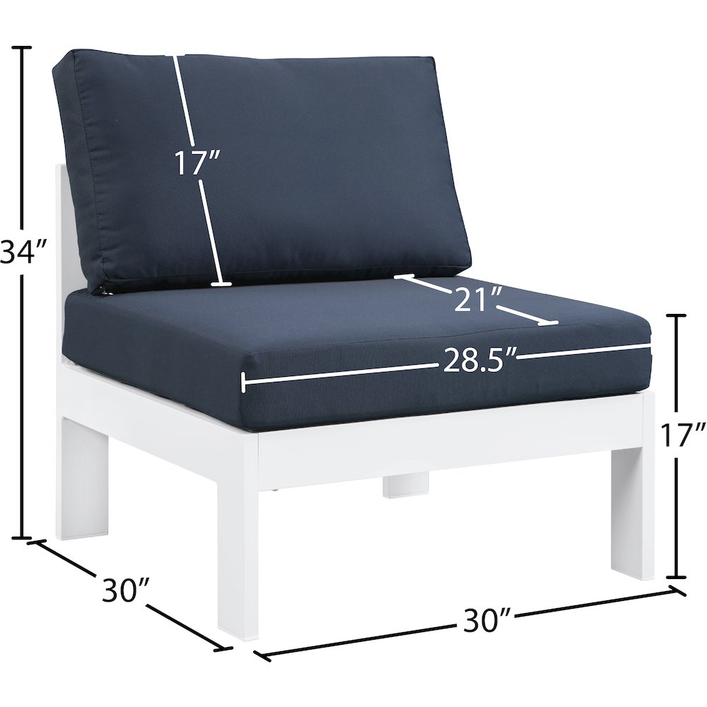 Nizuc Navy Water Resistant Fabric Outdoor Patio Aluminum Armless Chair