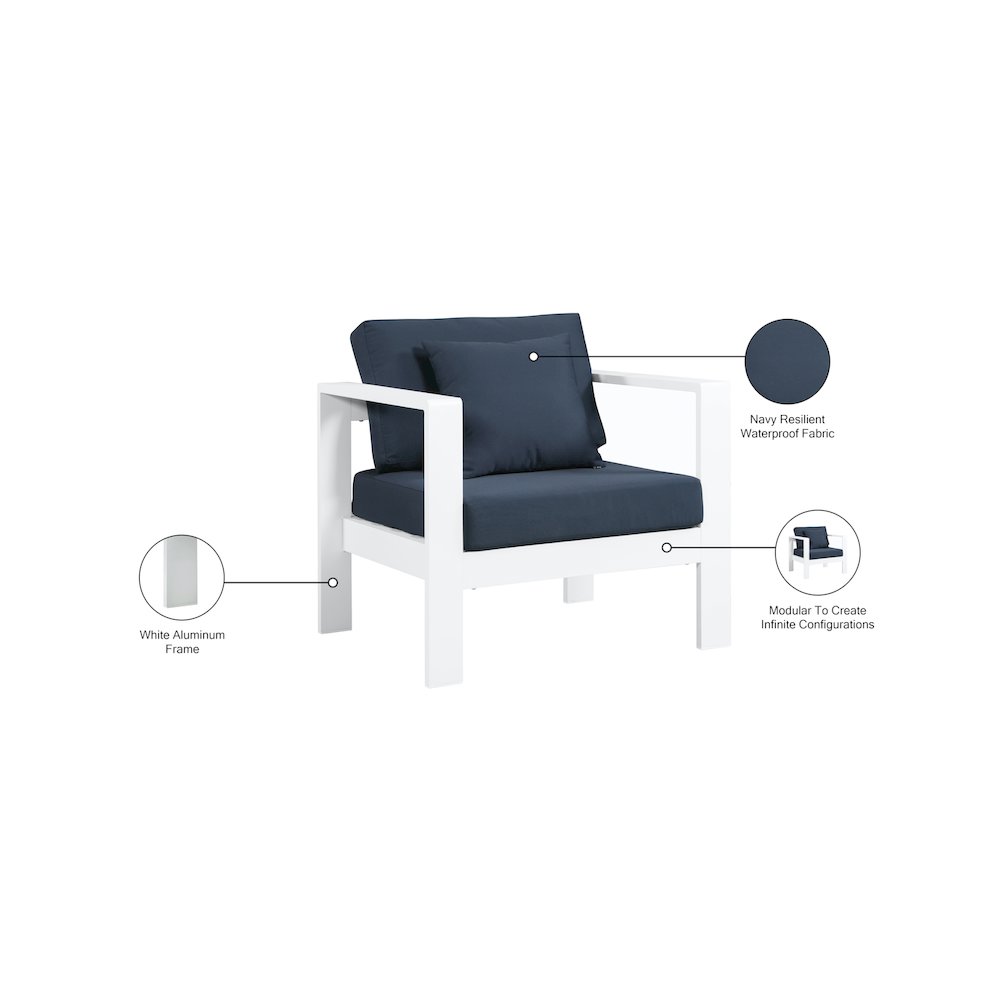 Nizuc Navy Water Resistant Fabric Outdoor Patio Aluminum Arm Chair