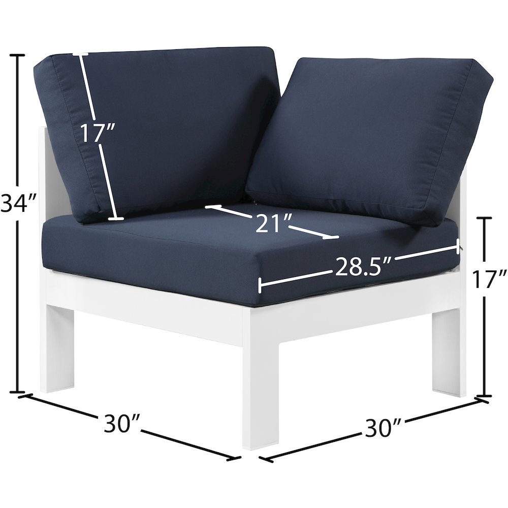 Nizuc Navy Water Resistant Fabric Outdoor Patio Aluminum Corner Chair