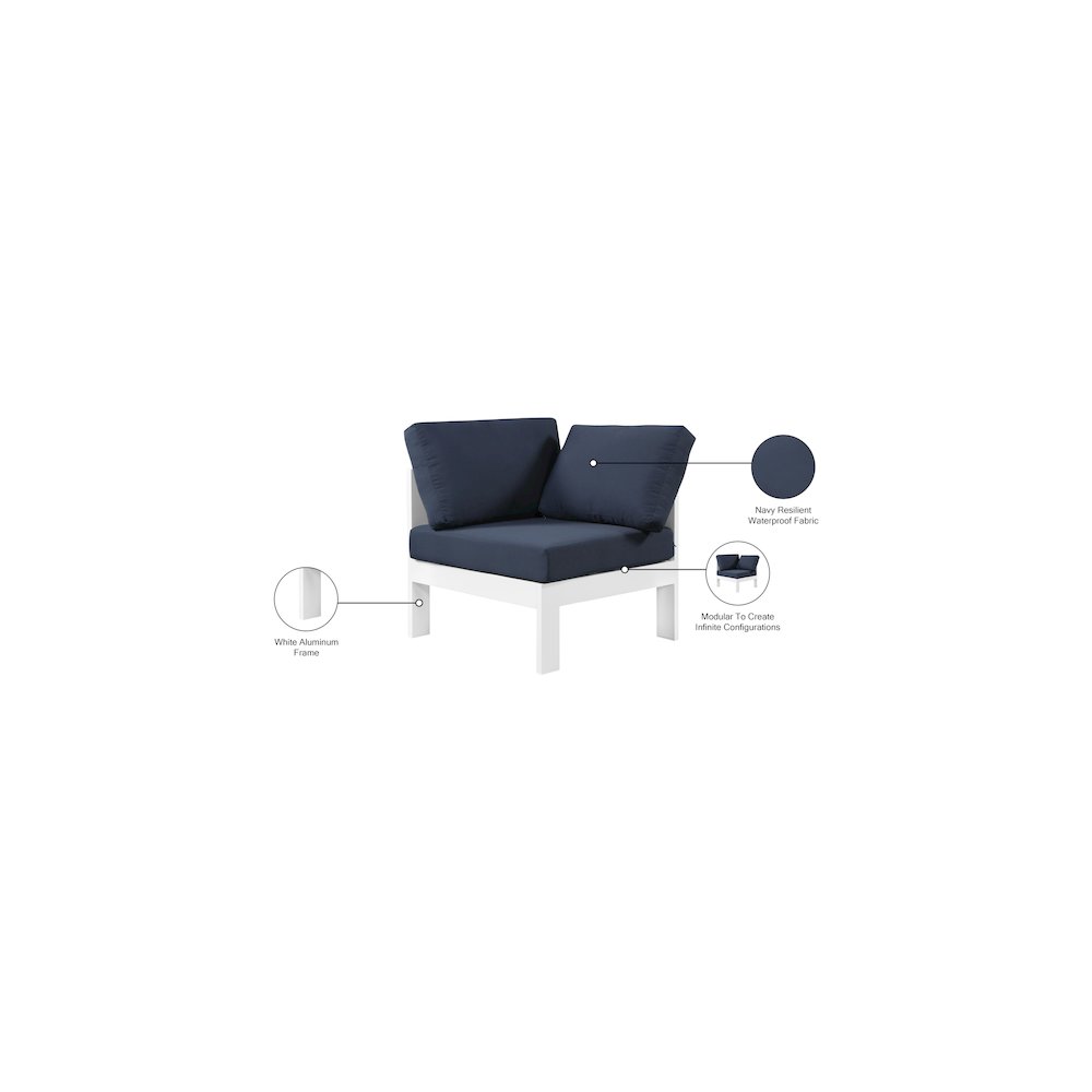 Nizuc Navy Water Resistant Fabric Outdoor Patio Aluminum Corner Chair