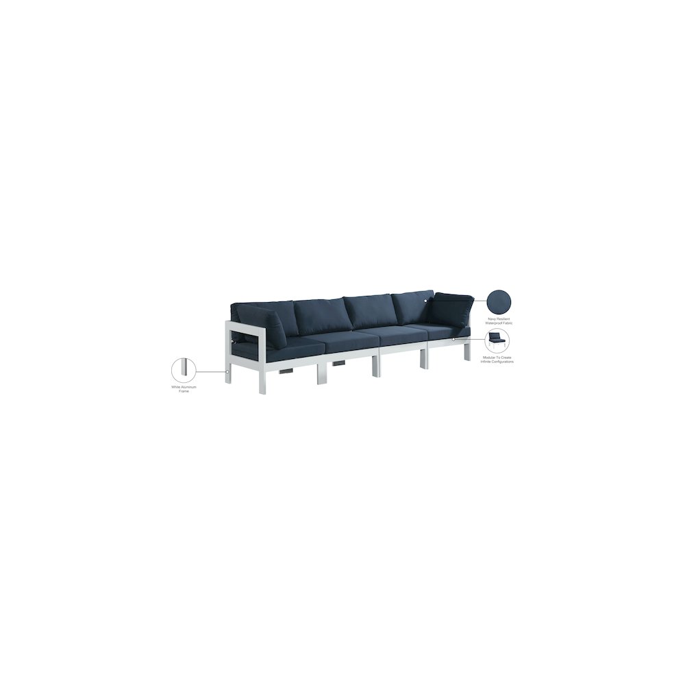 Nizuc Navy Water Resistant Fabric Outdoor Patio Modular Sofa