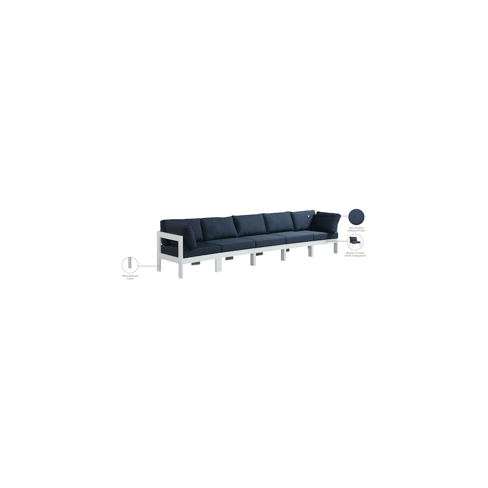 Nizuc Navy Water Resistant Fabric Outdoor Patio Modular Sofa