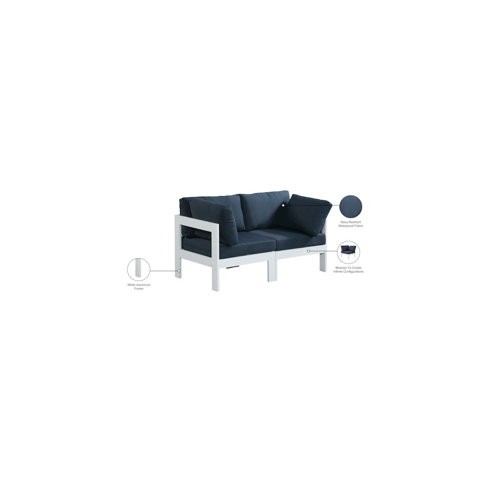 Nizuc Navy Water Resistant Fabric Outdoor Patio Modular Sofa