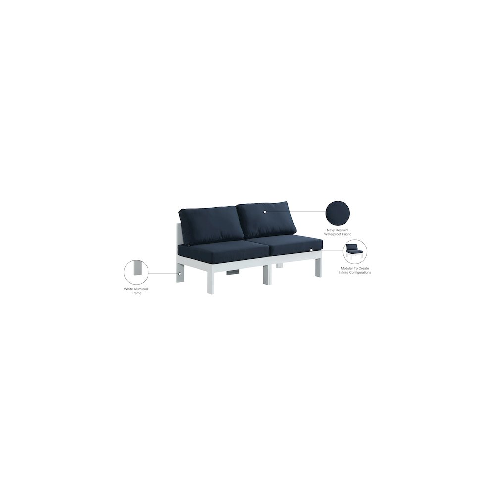 Nizuc Navy Water Resistant Fabric Outdoor Patio Modular Sofa