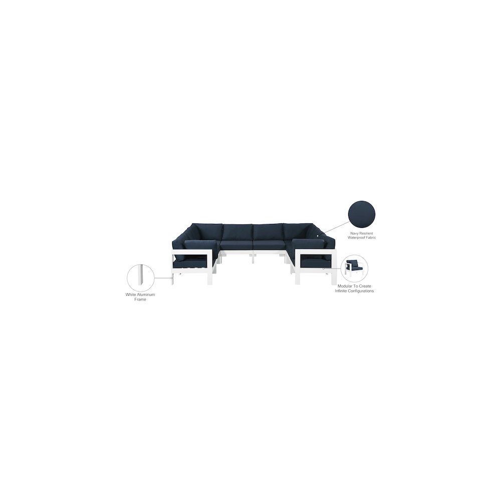 Nizuc Navy Water Resistant Fabric Outdoor Patio Modular Sectional