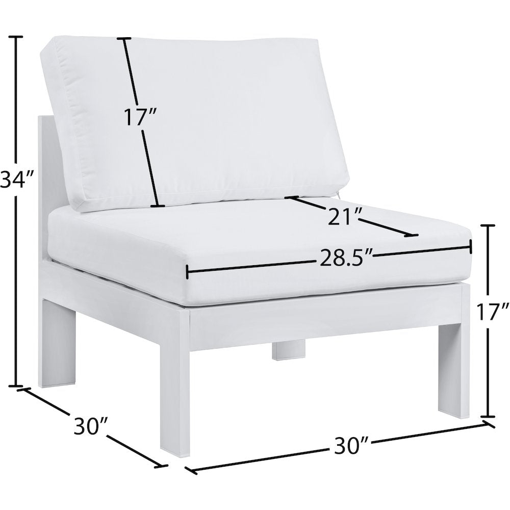 Nizuc White Water Resistant Fabric Outdoor Patio Aluminum Armless Chair