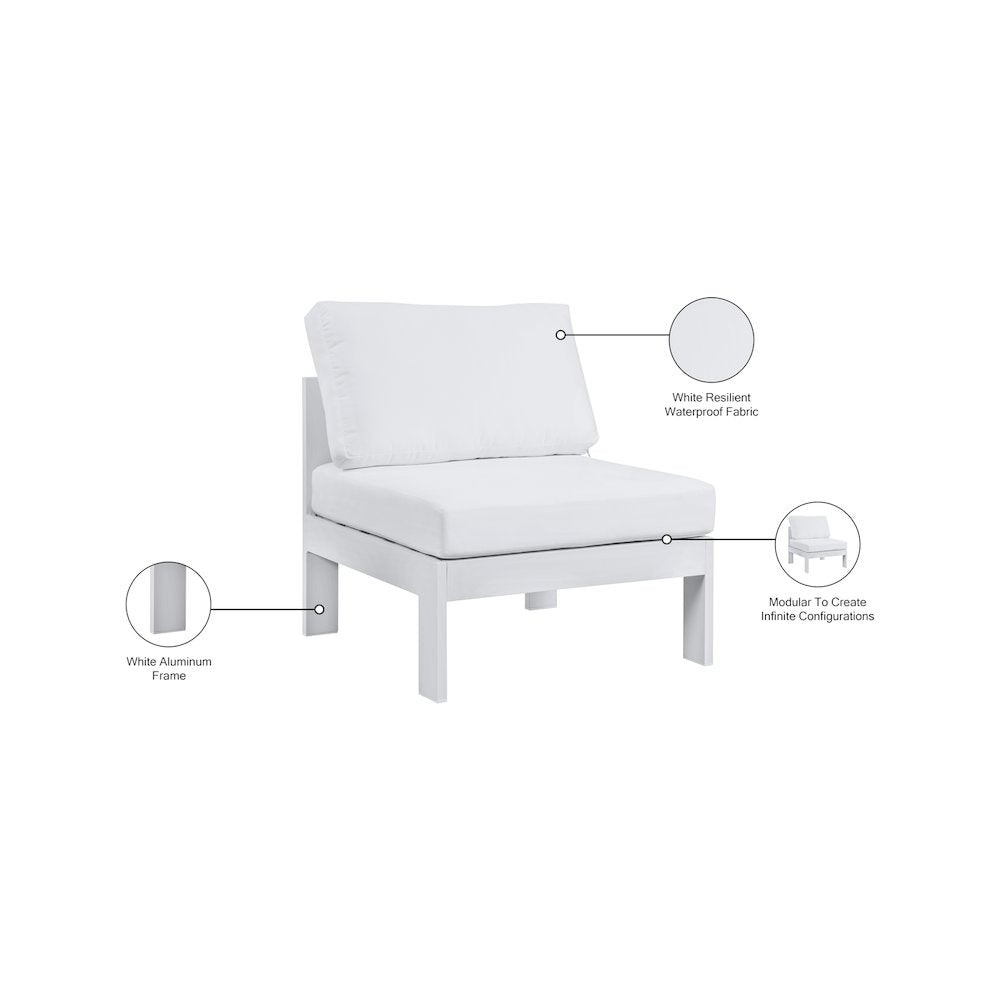 Nizuc White Water Resistant Fabric Outdoor Patio Aluminum Armless Chair