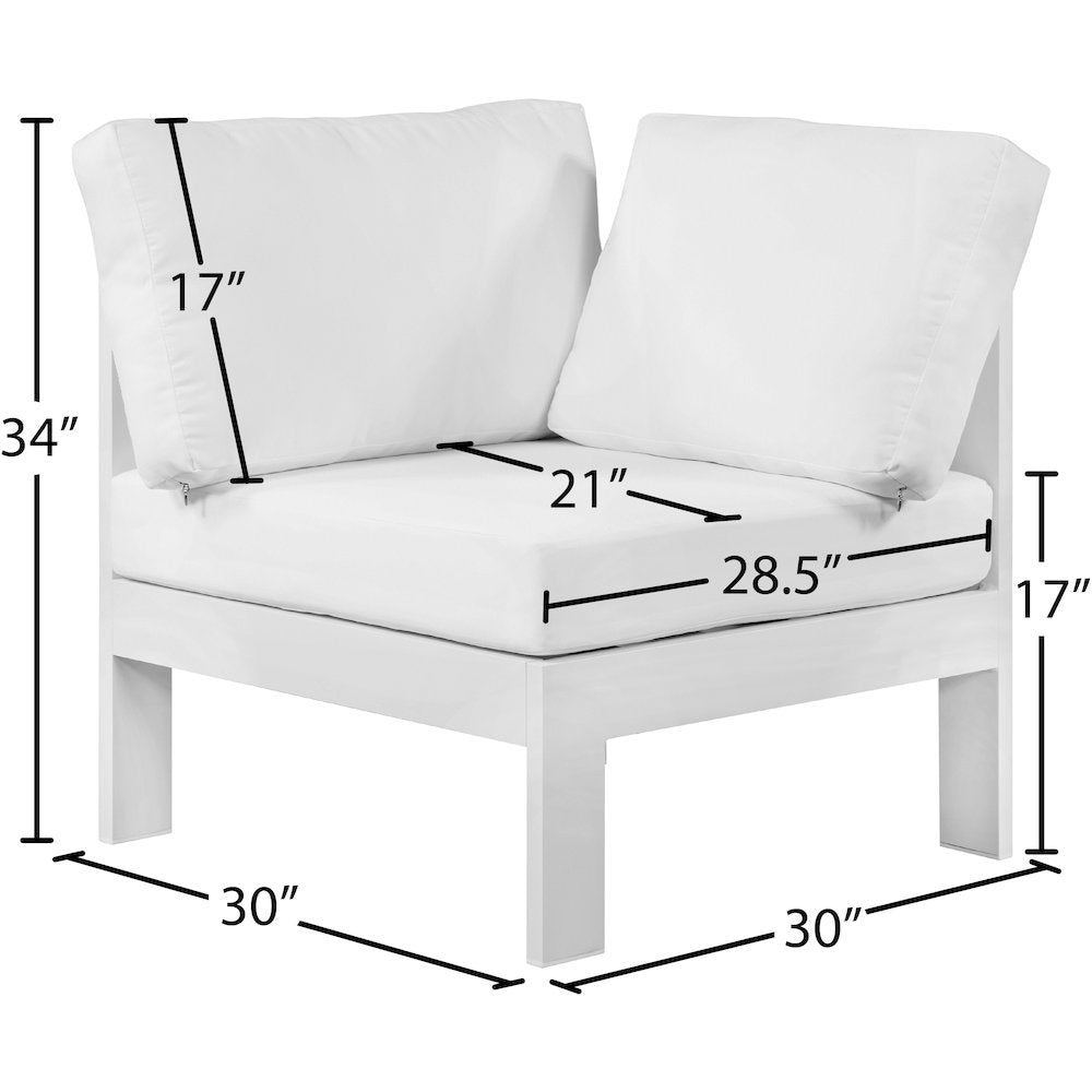 Nizuc White Water Resistant Fabric Outdoor Patio Aluminum Corner Chair