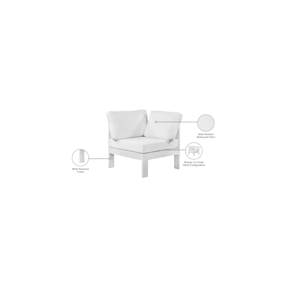 Nizuc White Water Resistant Fabric Outdoor Patio Aluminum Corner Chair