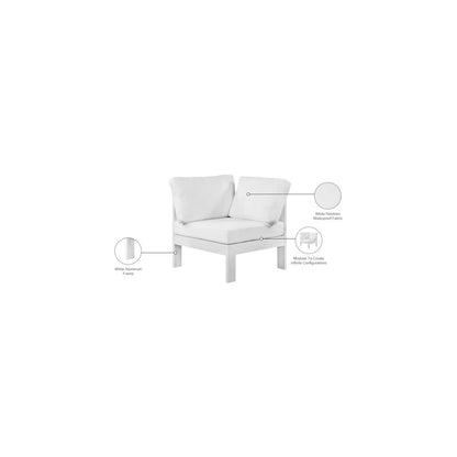 Nizuc White Water Resistant Fabric Outdoor Patio Aluminum Corner Chair