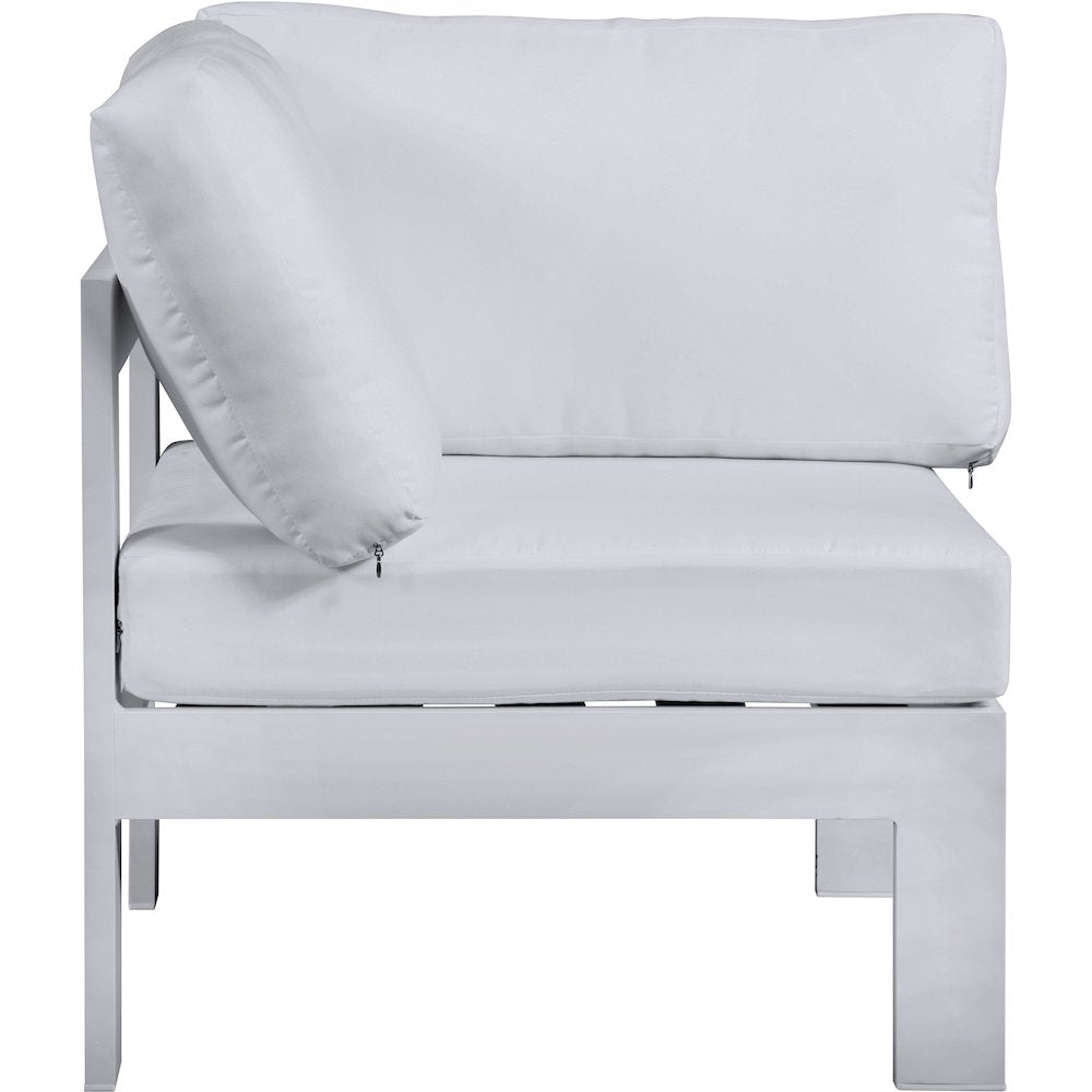 Nizuc White Water Resistant Fabric Outdoor Patio Aluminum Corner Chair