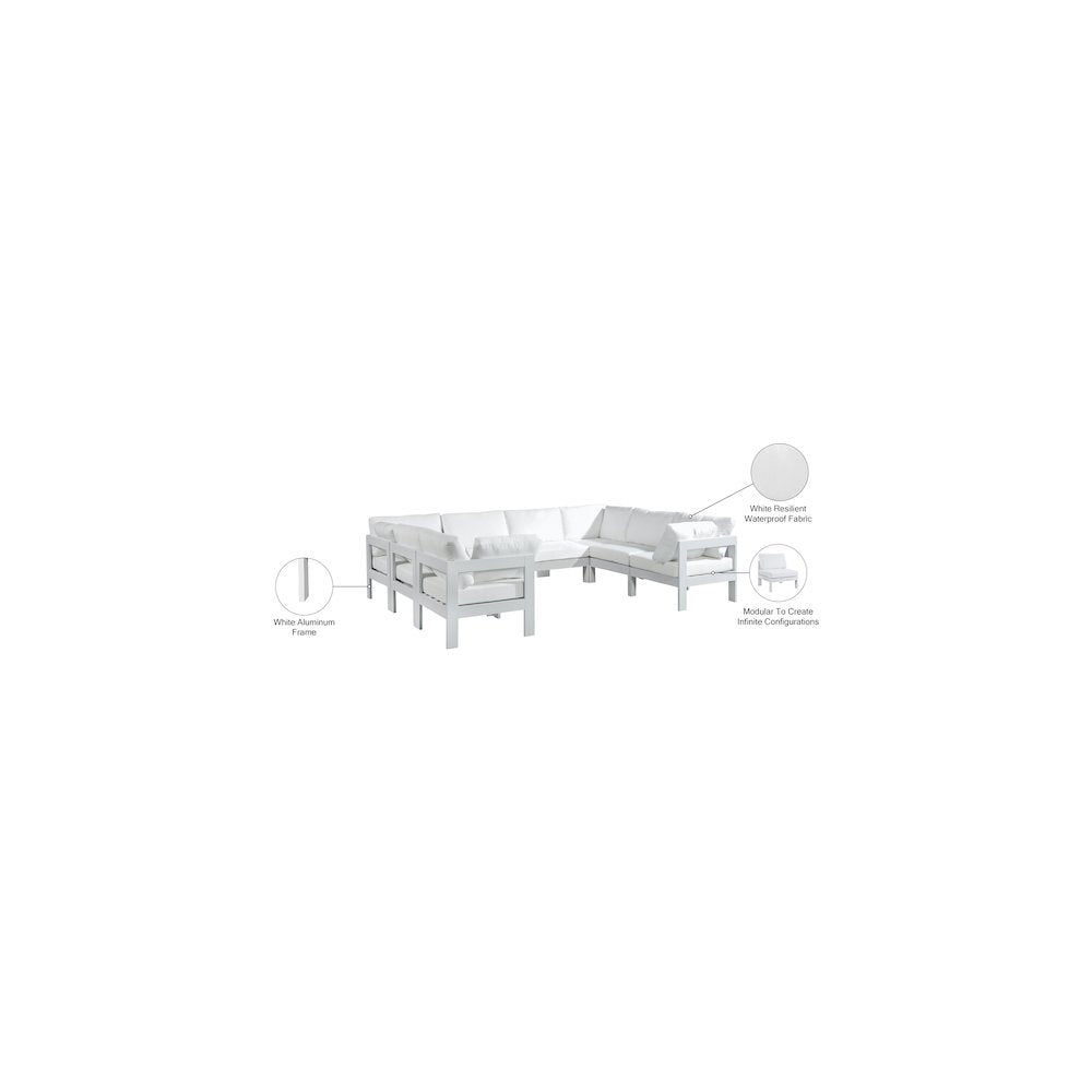 Nizuc White Water Resistant Fabric Outdoor Patio Modular Sectional