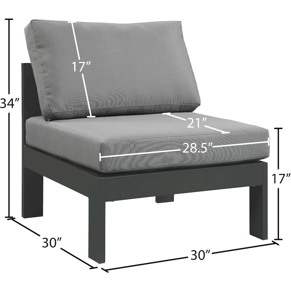 Nizuc Grey Water Resistant Fabric Outdoor Patio Aluminum Armless Chair