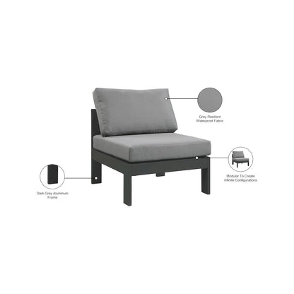 Nizuc Grey Water Resistant Fabric Outdoor Patio Aluminum Armless Chair