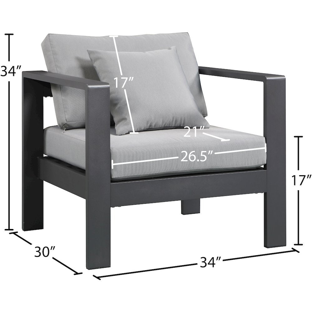 Nizuc Grey Water Resistant Fabric Outdoor Patio Aluminum Arm Chair