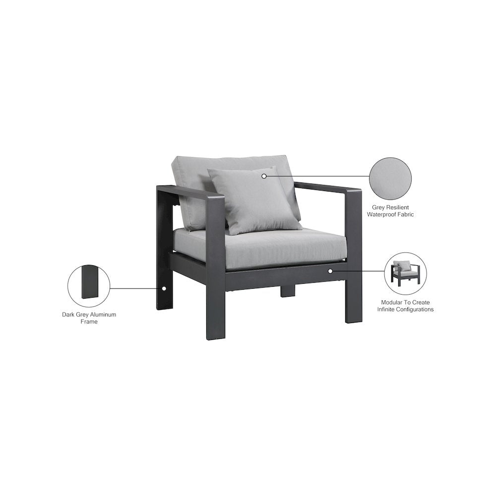 Nizuc Grey Water Resistant Fabric Outdoor Patio Aluminum Arm Chair