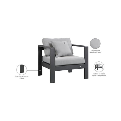 Nizuc Grey Water Resistant Fabric Outdoor Patio Aluminum Arm Chair