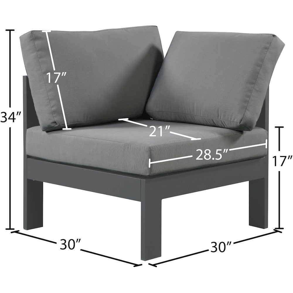 Nizuc Grey Water Resistant Fabric Outdoor Patio Aluminum Corner Chair