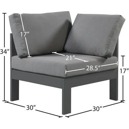 Nizuc Grey Water Resistant Fabric Outdoor Patio Aluminum Corner Chair