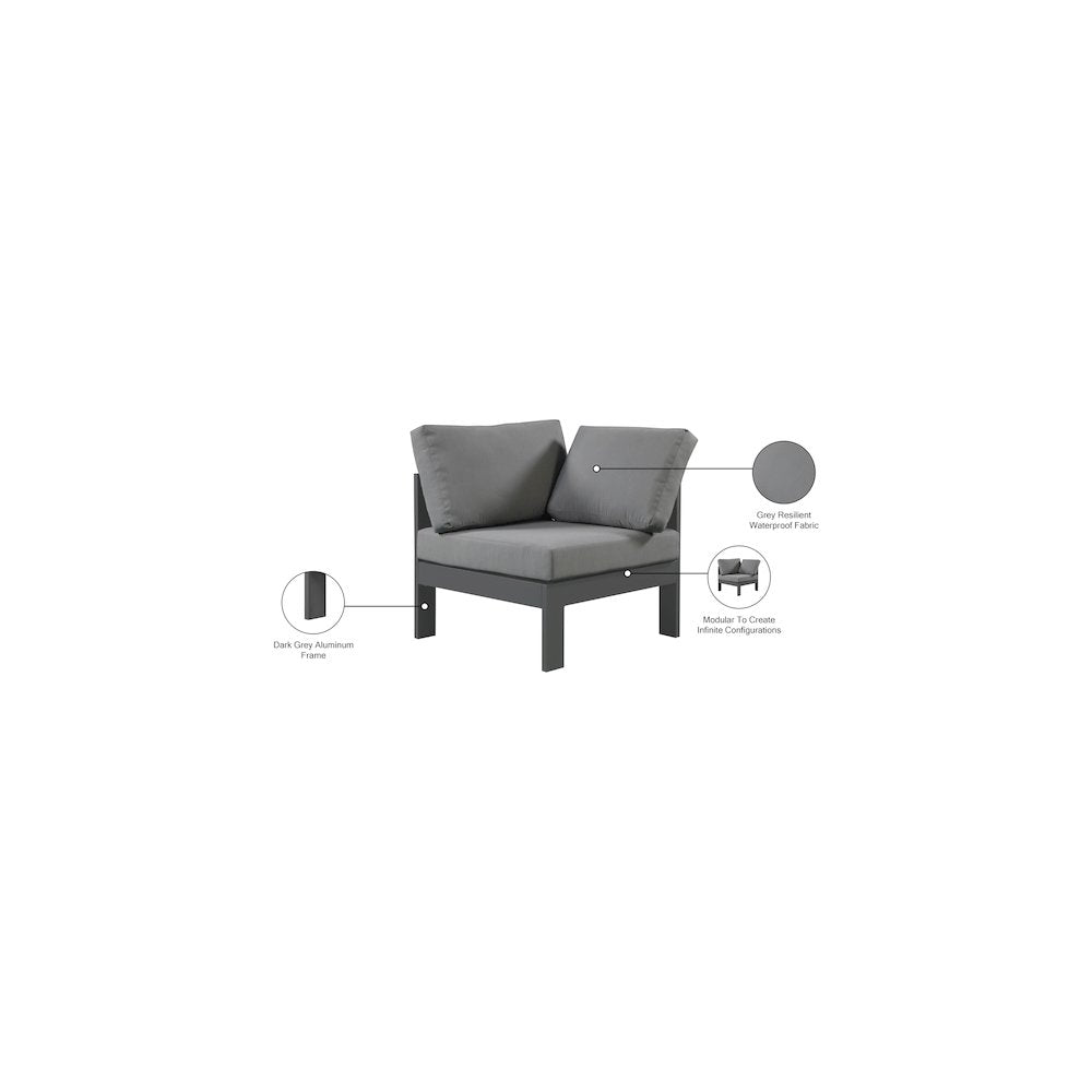 Nizuc Grey Water Resistant Fabric Outdoor Patio Aluminum Corner Chair