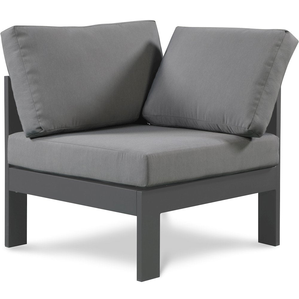 Nizuc Grey Water Resistant Fabric Outdoor Patio Aluminum Corner Chair