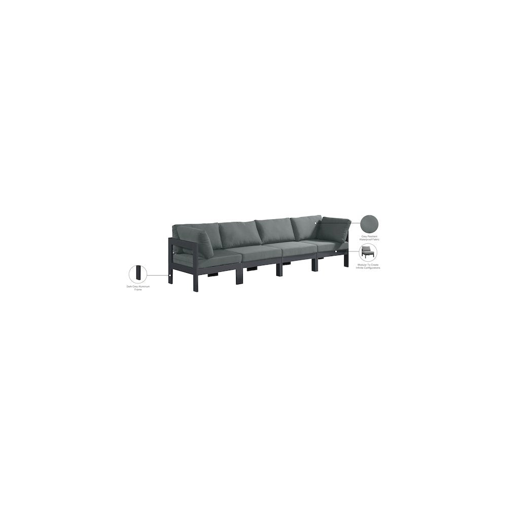 Nizuc Grey Water Resistant Fabric Outdoor Patio Modular Sofa