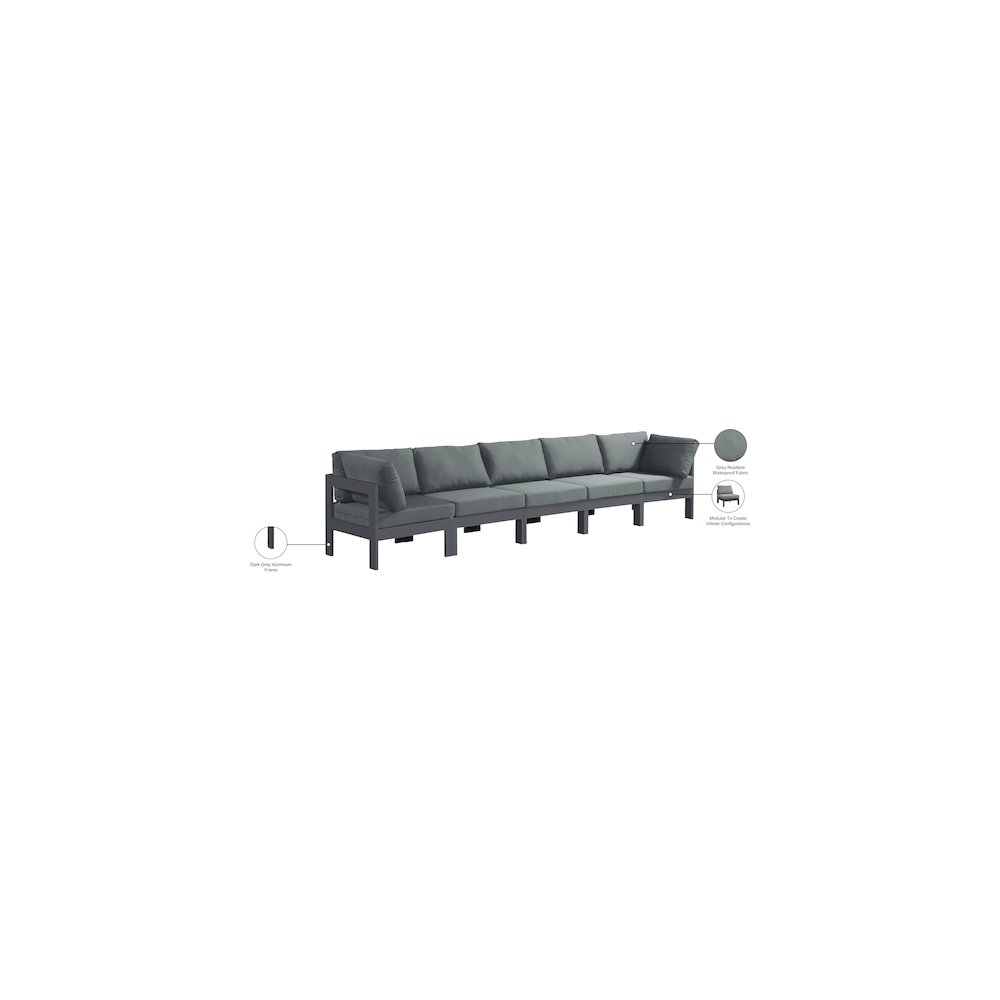 Nizuc Grey Water Resistant Fabric Outdoor Patio Modular Sofa