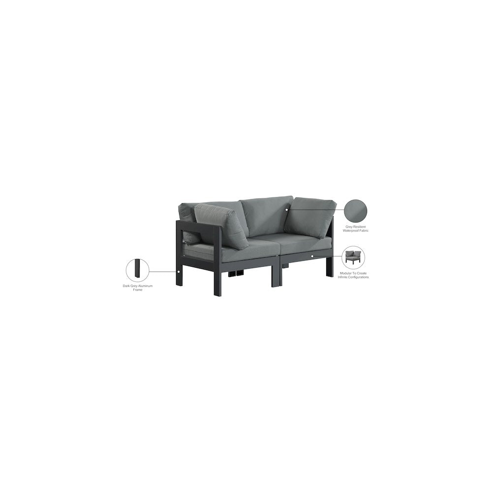 Nizuc Grey Water Resistant Fabric Outdoor Patio Modular Sofa