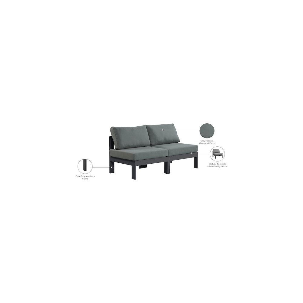 Nizuc Grey Water Resistant Fabric Outdoor Patio Modular Sofa