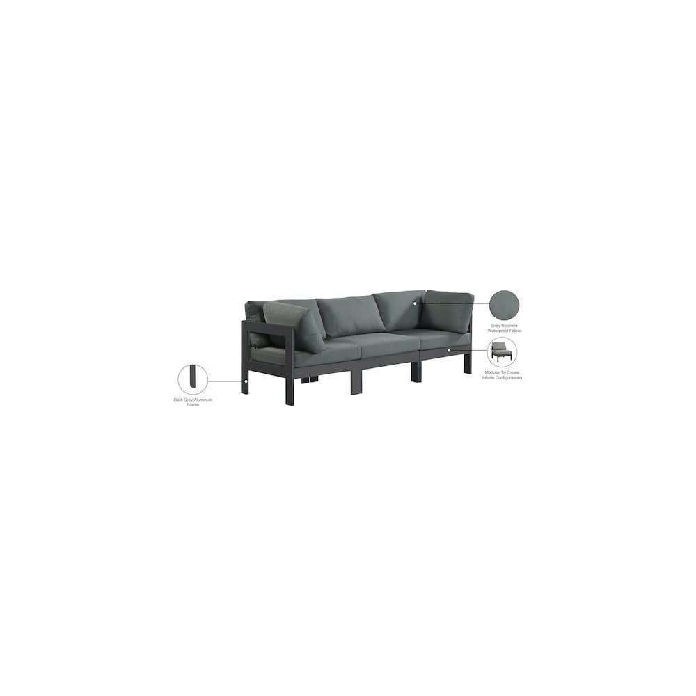 Nizuc Grey Water Resistant Fabric Outdoor Patio Modular Sofa