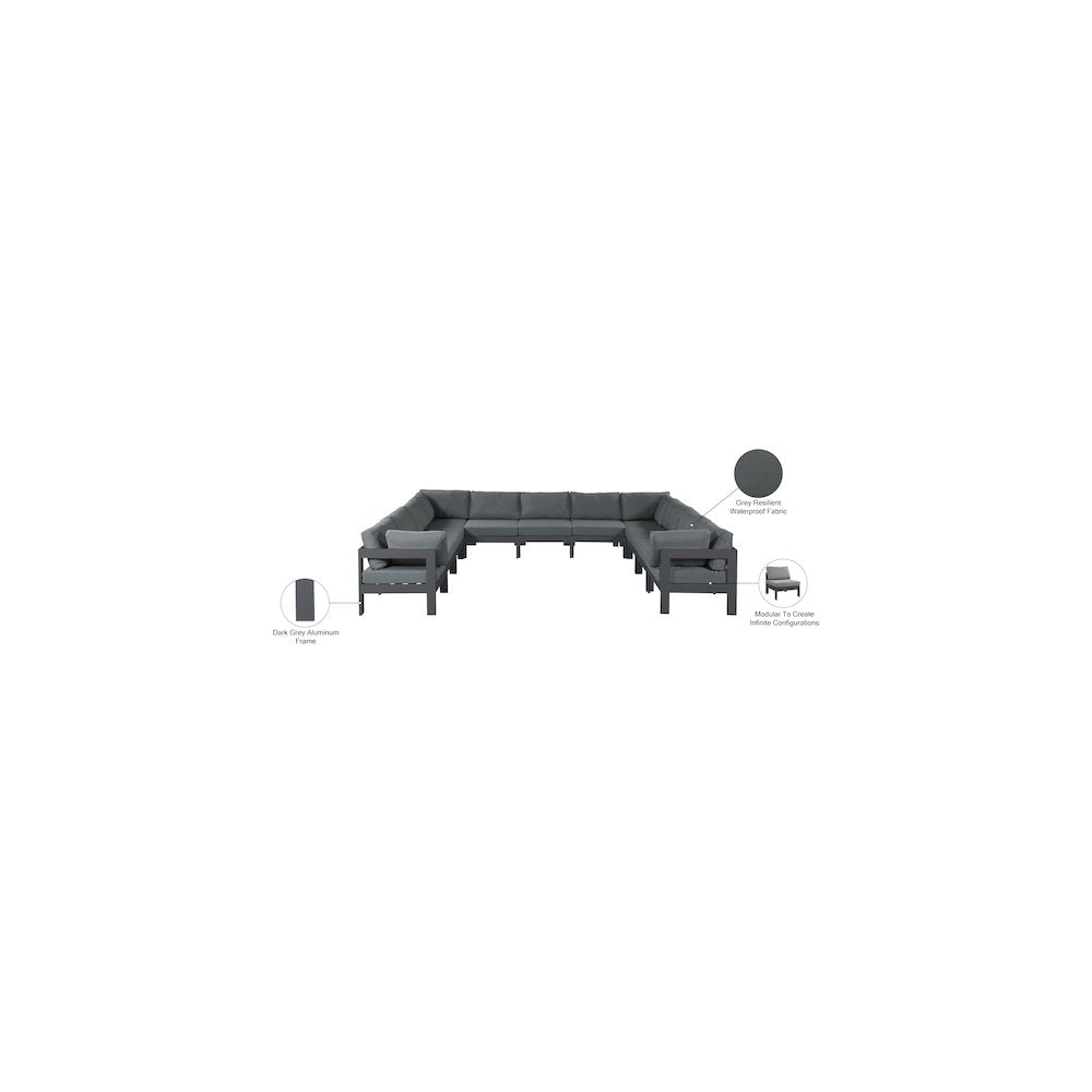 Nizuc Grey Water Resistant Fabric Outdoor Patio Modular Sectional