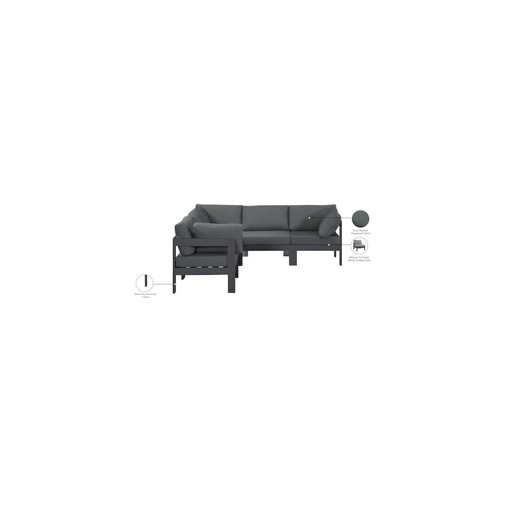 Nizuc Grey Water Resistant Fabric Outdoor Patio Modular Sectional