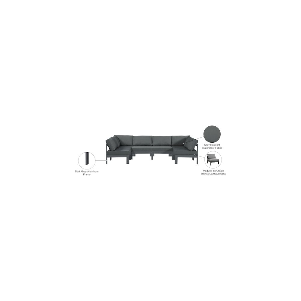 Nizuc Grey Water Resistant Fabric Outdoor Patio Modular Sectional