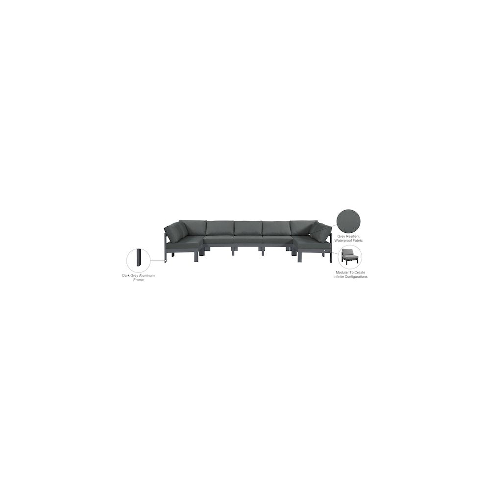 Nizuc Grey Water Resistant Fabric Outdoor Patio Modular Sectional