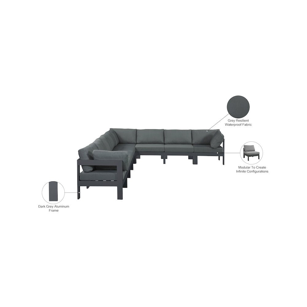 Nizuc Grey Water Resistant Fabric Outdoor Patio Modular Sectional