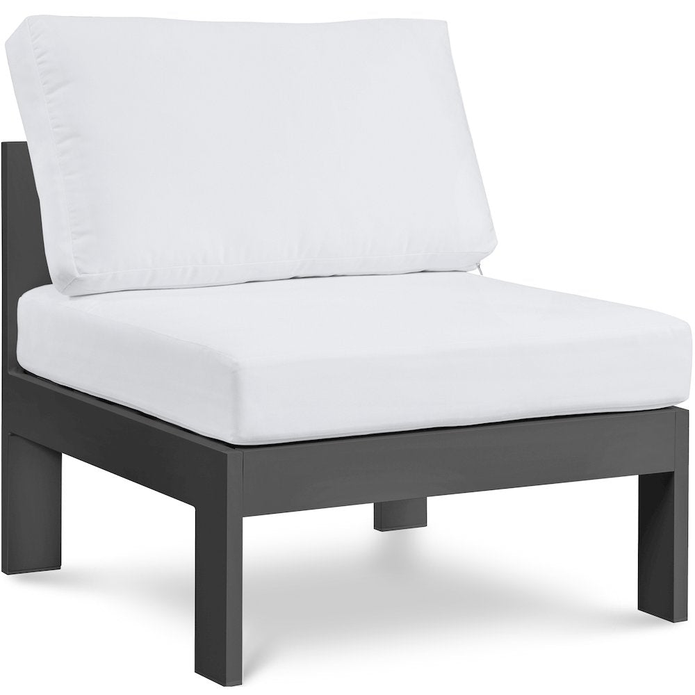 Nizuc White Water Resistant Fabric Outdoor Patio Aluminum Armless Chair