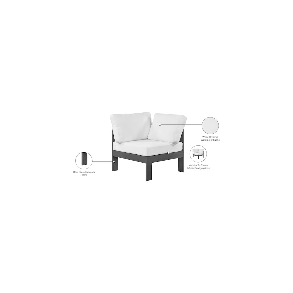 Nizuc White Water Resistant Fabric Outdoor Patio Aluminum Corner Chair