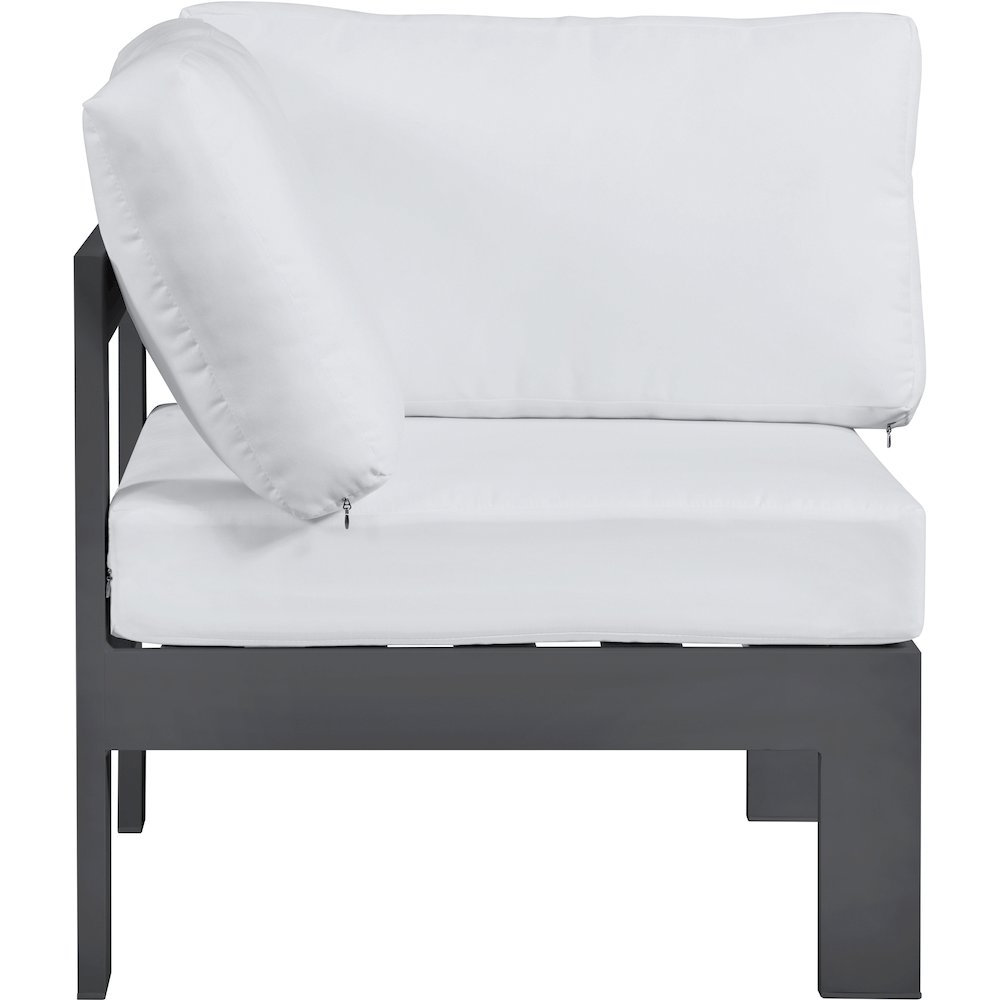 Nizuc White Water Resistant Fabric Outdoor Patio Aluminum Corner Chair
