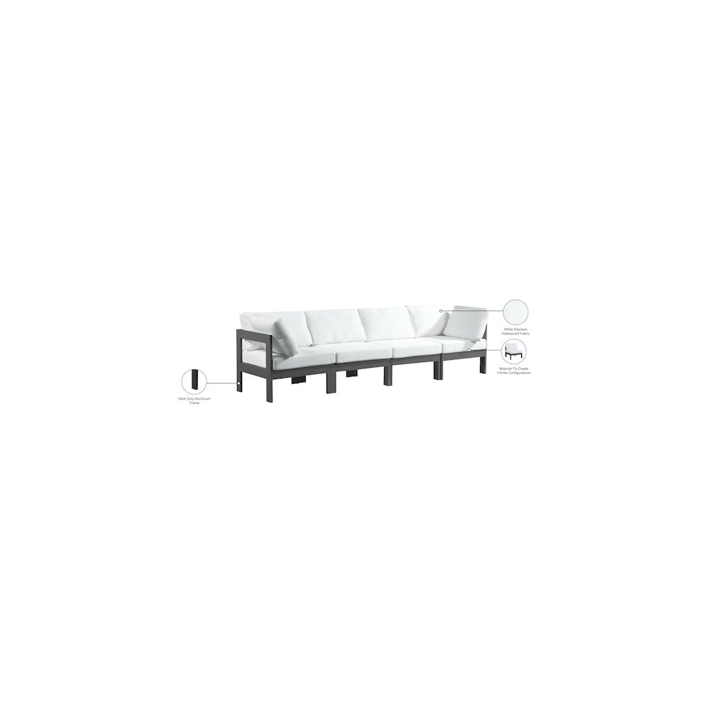 Nizuc White Water Resistant Fabric Outdoor Patio Modular Sofa