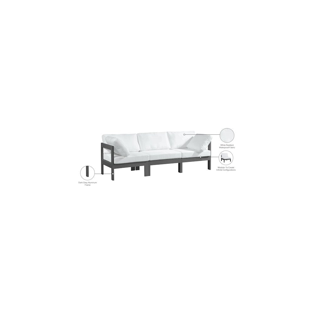 Nizuc White Water Resistant Fabric Outdoor Patio Modular Sofa